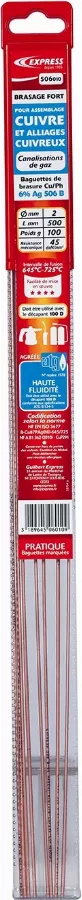 GUILBERT EXPRESS Baguette De Brasure EXPRESS CU/Ph 6% Ag 506 B - Pochette De 100g - Ø 2 Mm L 500 Mm - 506010
