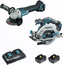 Ensemble De 2 Machines 18 V Li-Ion 5 Ah MAKITA Scie DHS680 + Meuleuse DGA506 - 2 Batteries, Chargeur, Coffret - DLX2277PTJ