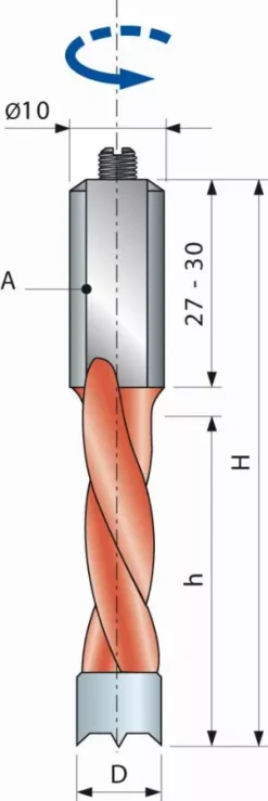 Mèche Pour Perçages Multiples Avec Araseurs Arrondis FREUD - Ø5 H27/57,5 Q10x27 Z2 - F03FA02079 -PF04MS AA3