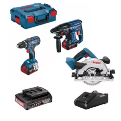 Lot 3 Machines 18V Perceuse GSR-28 + Perforateur GBH-21+ Scie Circulaire GKS-57G + 3 Batteries BOSCH - LBH2