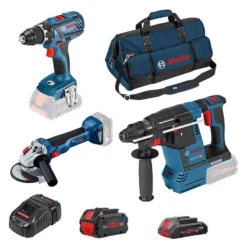 Kit BOSCH Visseuse + Meuleuse + Perforateur + 2 Batteries + Chargeur - 0615990M3C -Toit Outils Pro pack 3 outils bosch professional 0615990m3c gsr 18v 28 gws 18v 10 gbh 18v 26 1